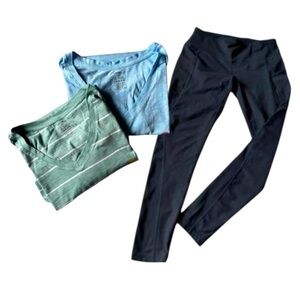 👚TWO V-Neck Cotton T-Shirts with Black Tights Set, Medium ✨New With Tags✨